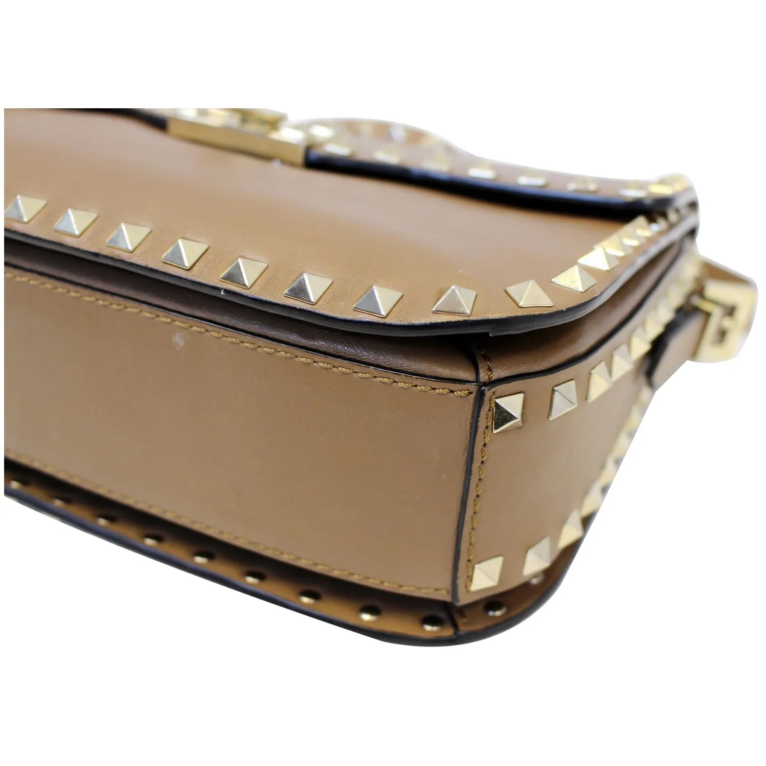 Valentino Rockstud Flap Leather Crossbody Bag Taupe