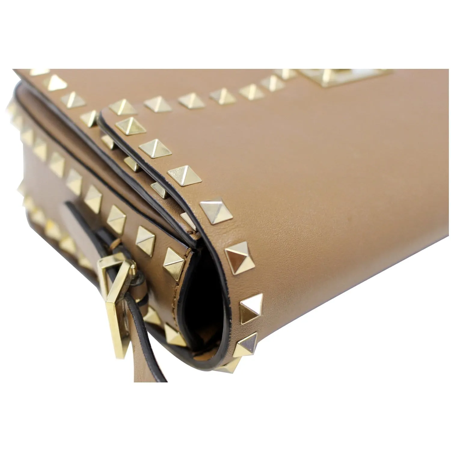 Valentino Rockstud Flap Leather Crossbody Bag Taupe
