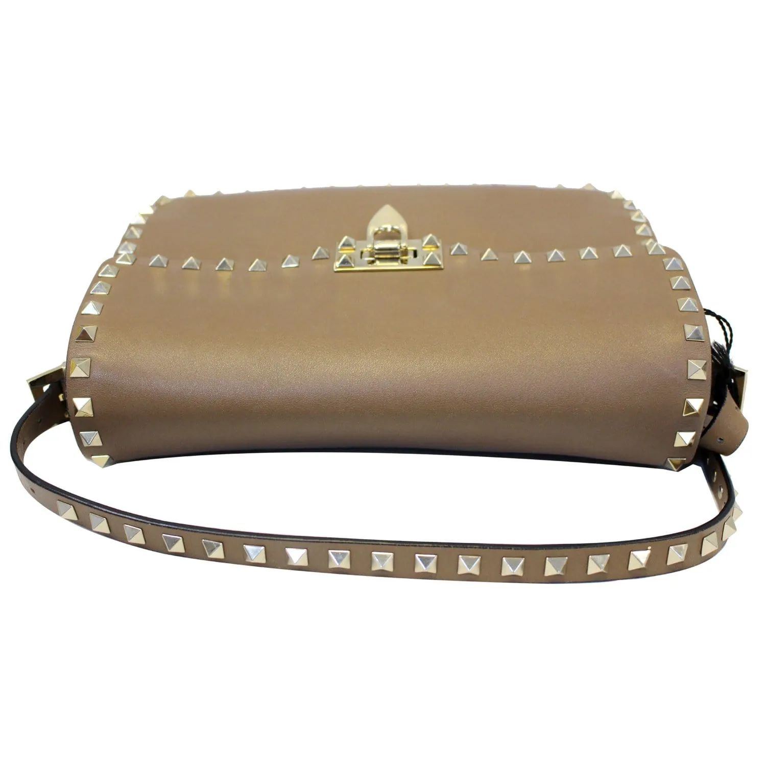 Valentino Rockstud Flap Leather Crossbody Bag Taupe