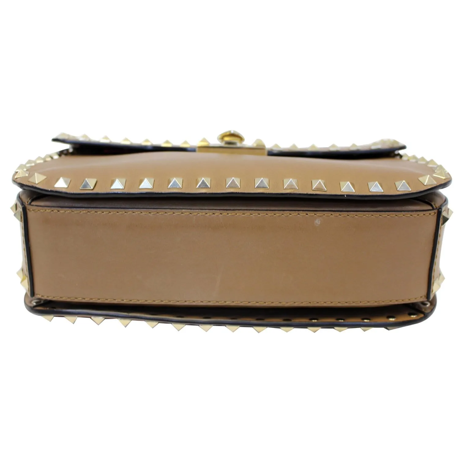 Valentino Rockstud Flap Leather Crossbody Bag Taupe