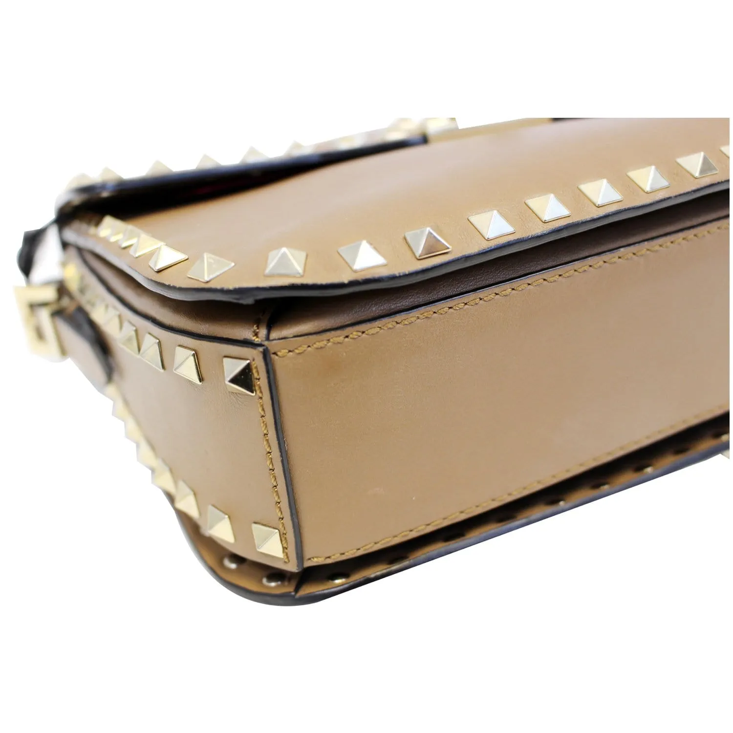 Valentino Rockstud Flap Leather Crossbody Bag Taupe