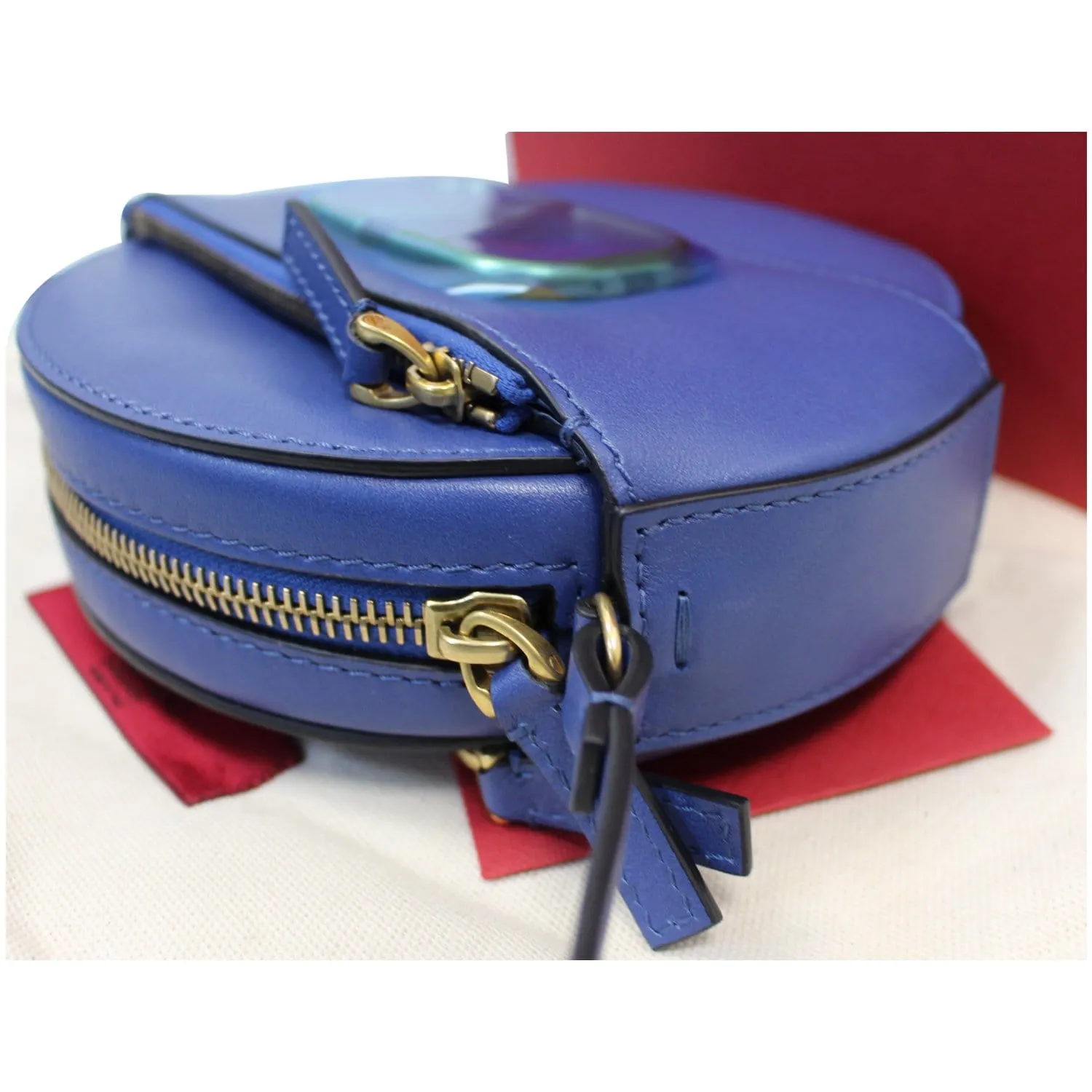 VALENTINO VLogo Round Calfskin Crossbody Bag Blue - Final Sale