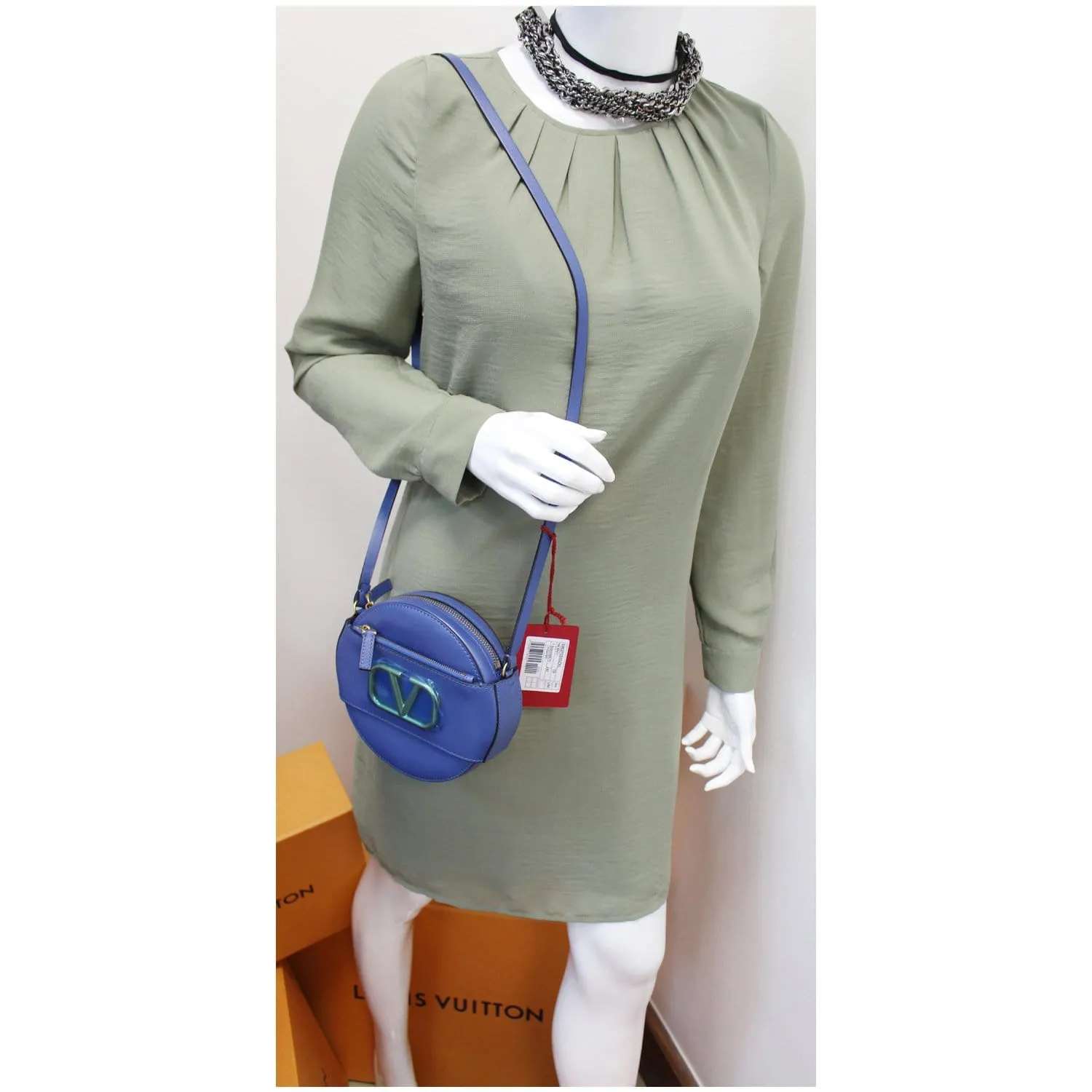 VALENTINO VLogo Round Calfskin Crossbody Bag Blue - Final Sale