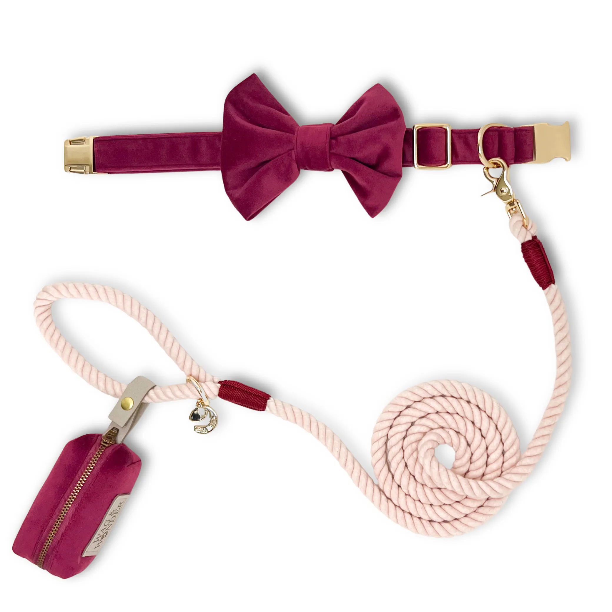 Velvet Mulberry Classic Dog Collar   Bow Tie Walk Set