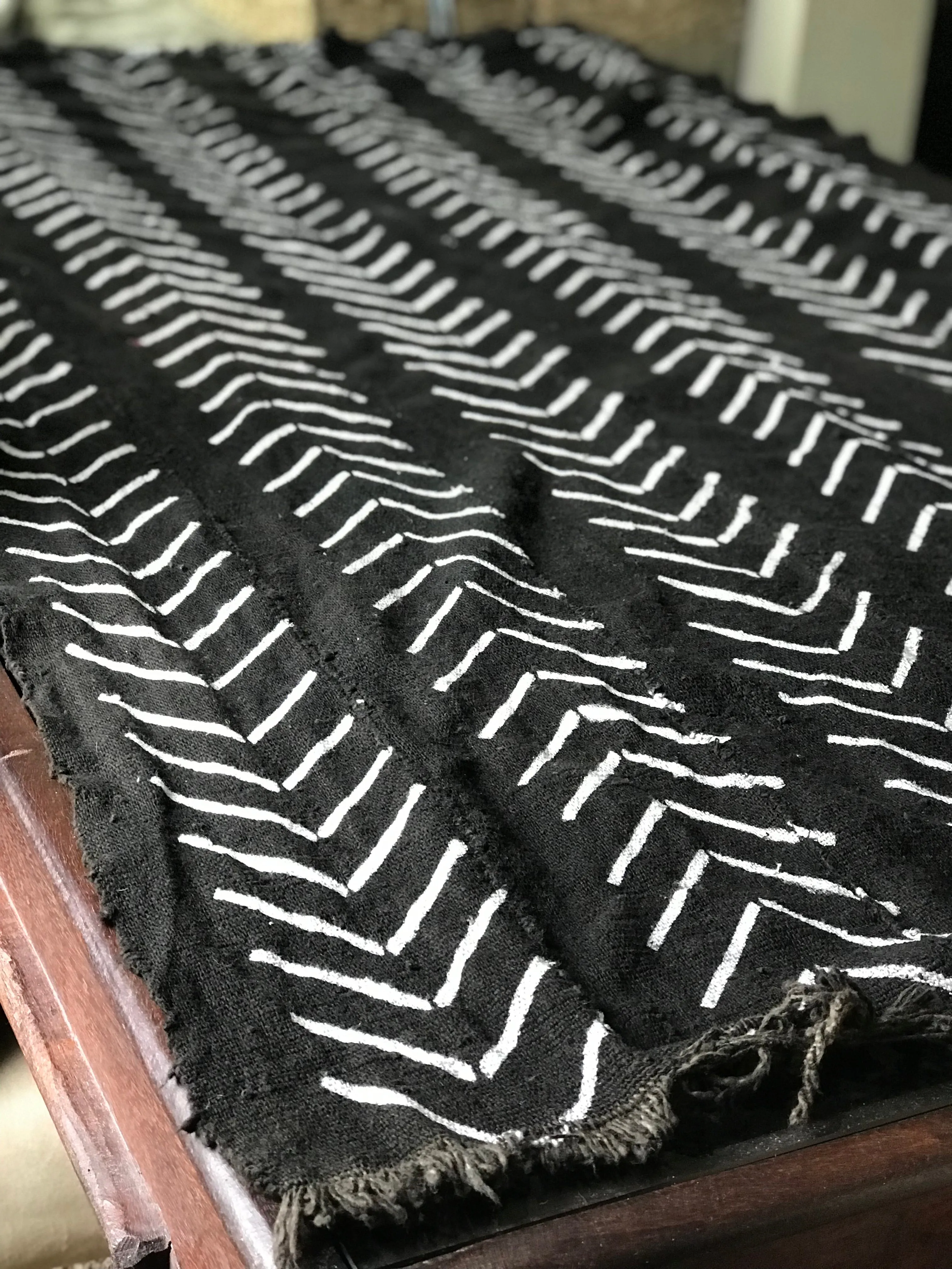 Vintage African Black Mudcloth with White chevrons