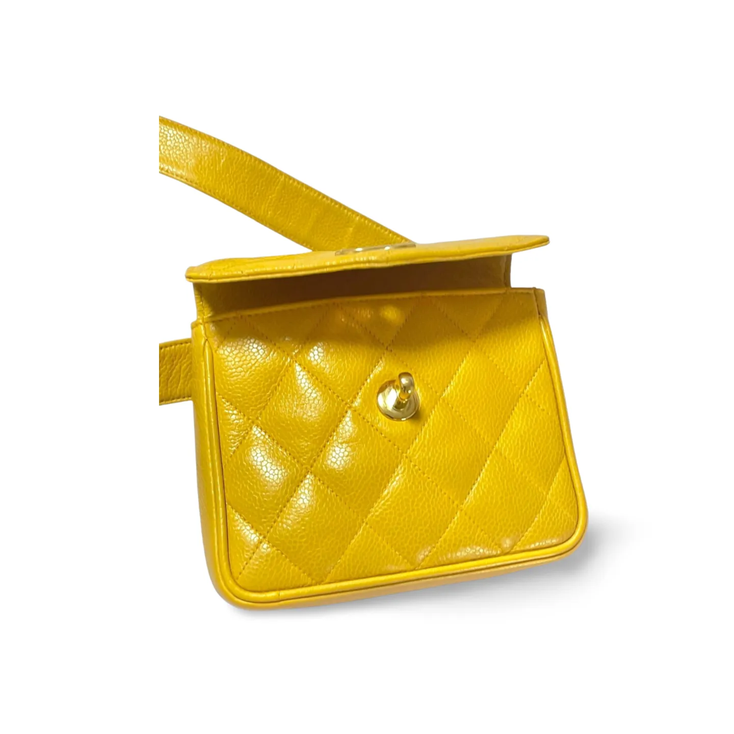 Vintage CHANEL 2.55 yellow caviar fanny pack, waist bag, belt bag and golden CC hock. Would fit waist 28”~ 32”(71-81.5cm). 070107ac1