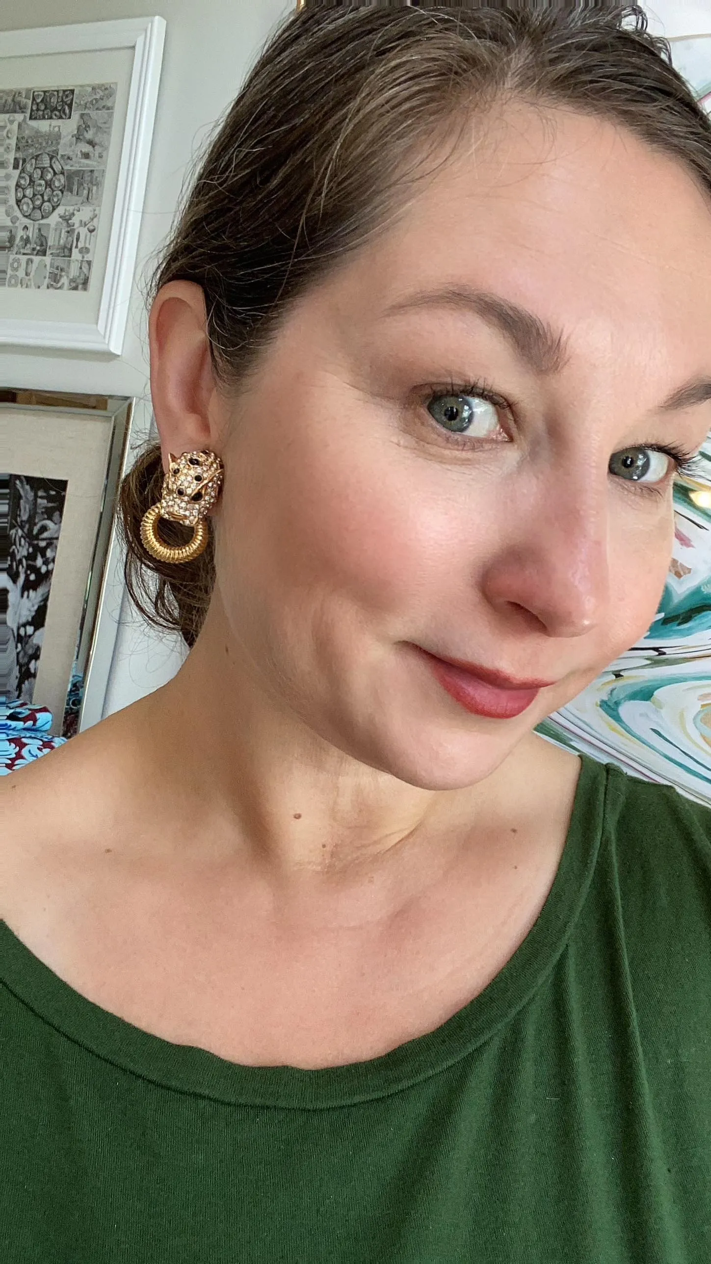 Vintage Ciner Leopard Door-knocker Rhinestone Earrings