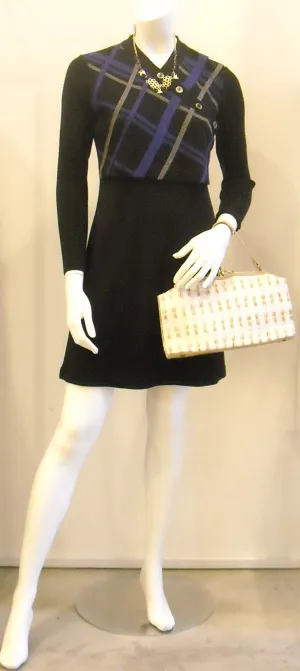 Vintage Liz Caliborne Black Knit Dress with Hatch Pattern