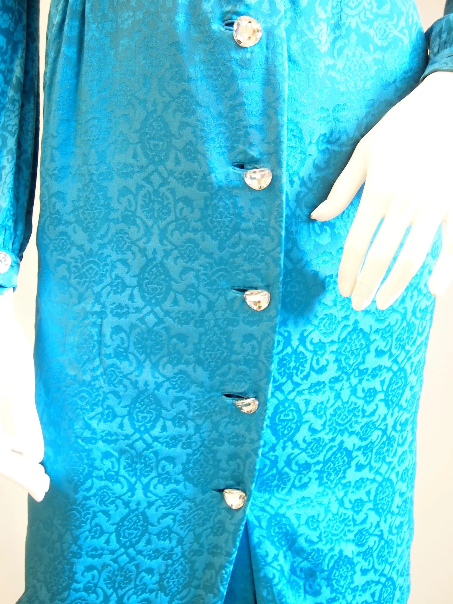 Vintage Trigere Electric Blue Jacquard Long Sleeve Dress