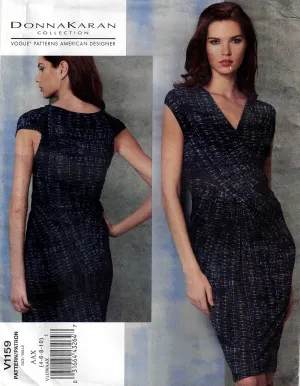 Vogue American Designer 1159 DONNA KARAN NY Stretch Cap Sleeve Twist Front Dress Out Of Print Sewing Pattern Size 4 - 10 UNCUT Factory Folded