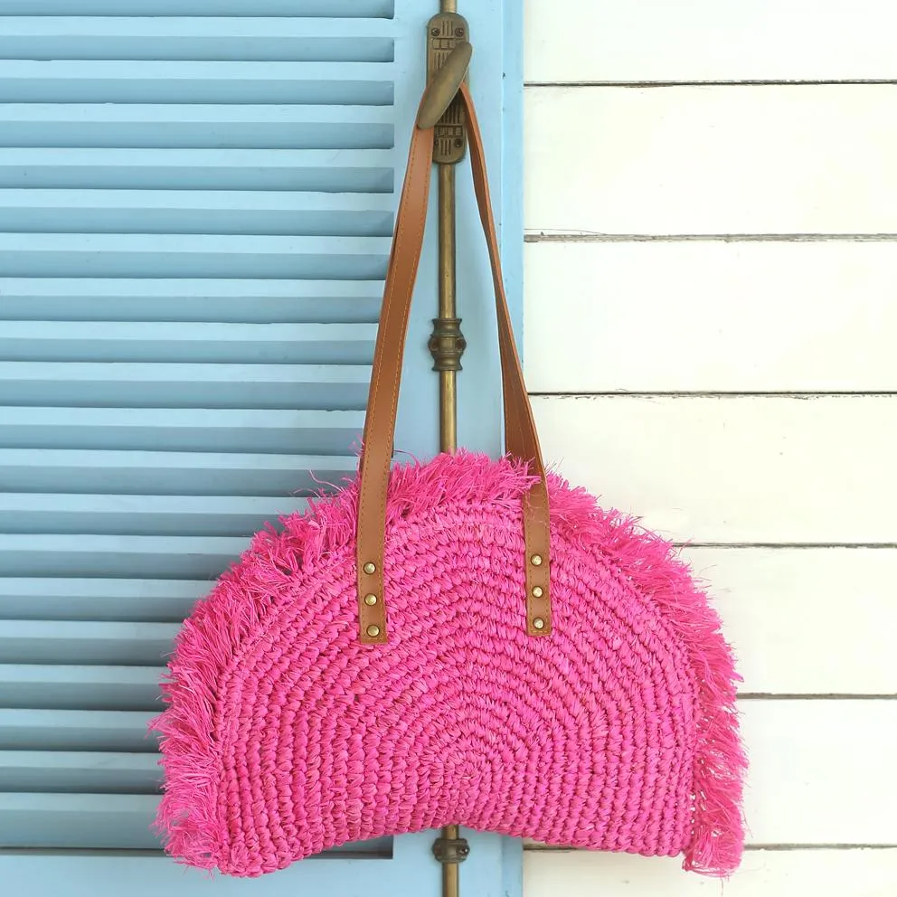 Warrior Bag, Hot Pink Woven Raffia Straw Bag