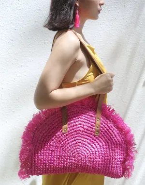 Warrior Bag, Hot Pink Woven Raffia Straw Bag