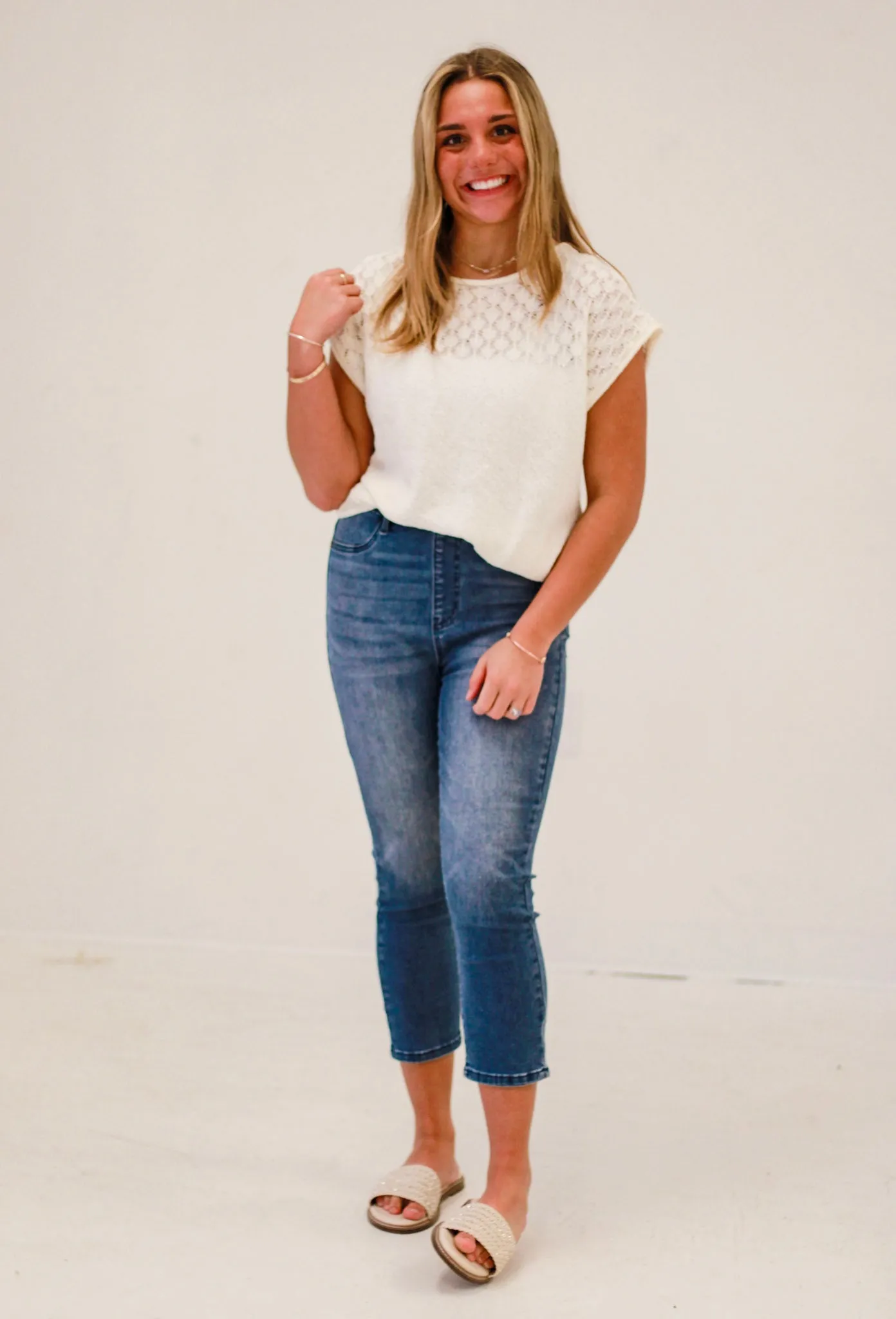 Whimsical Weekend Eyelet Yoke Sweater