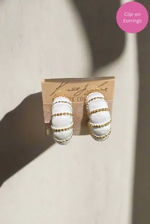 White & Gold Enamel Hoop Clip Earring