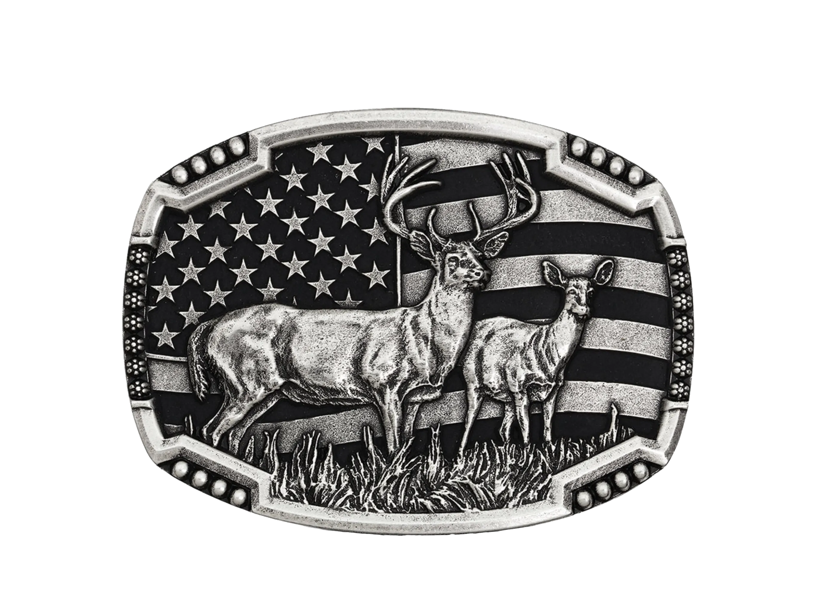 White Tailed Deer and Flag Buckle