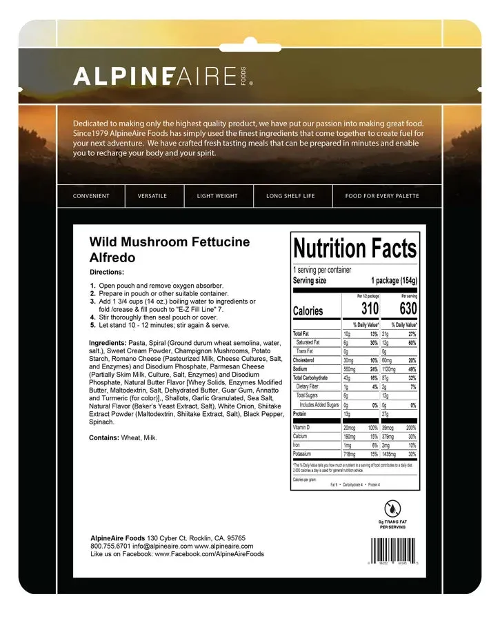 Wild Mushroom Fettucine Alfredo (Vegetarian) (Gluten Free)
