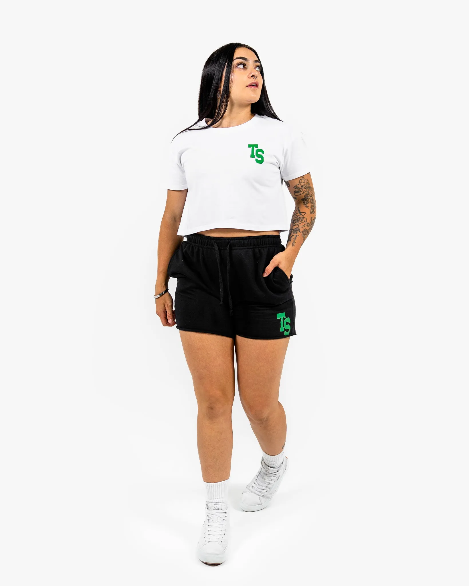 WKND Crop Tee - White w/ Green