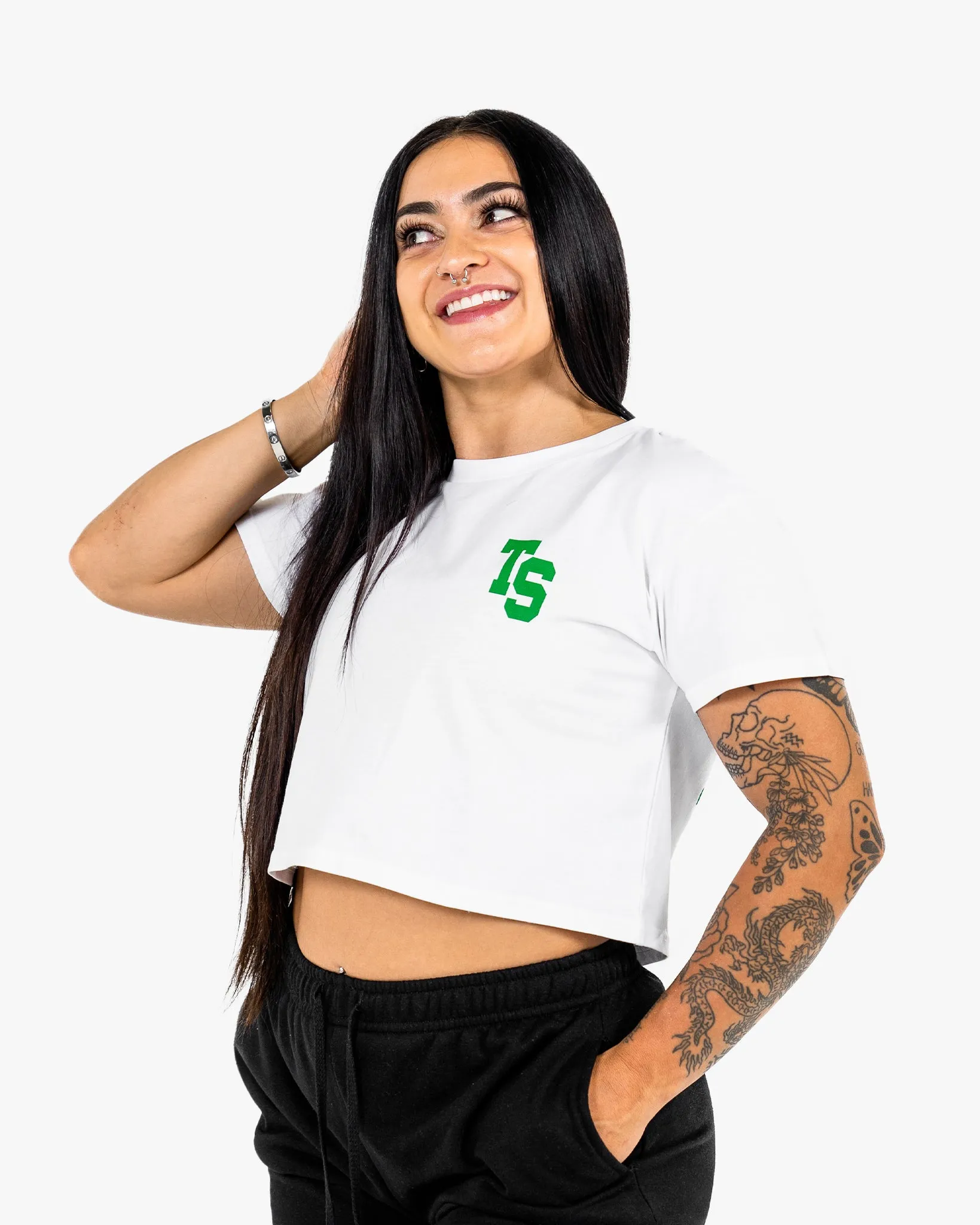 WKND Crop Tee - White w/ Green