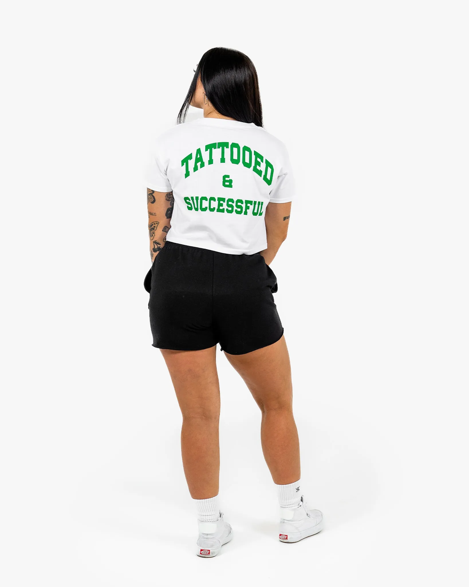 WKND Crop Tee - White w/ Green