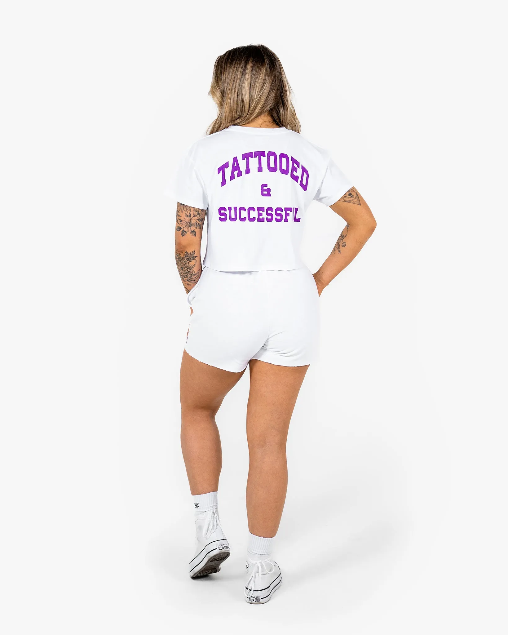 WKND Crop Tee - White w/ Purple
