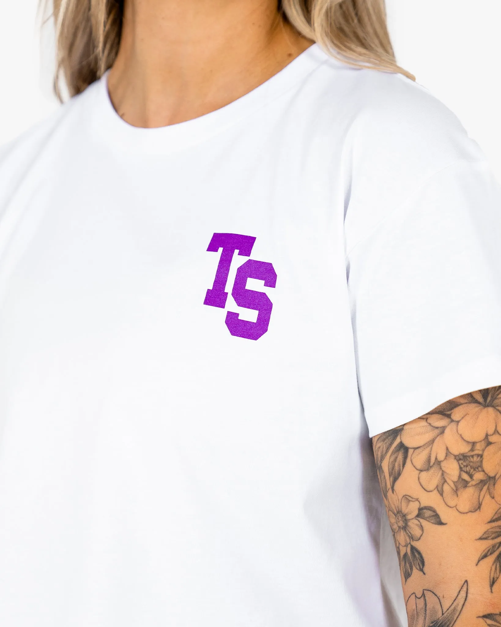 WKND Crop Tee - White w/ Purple