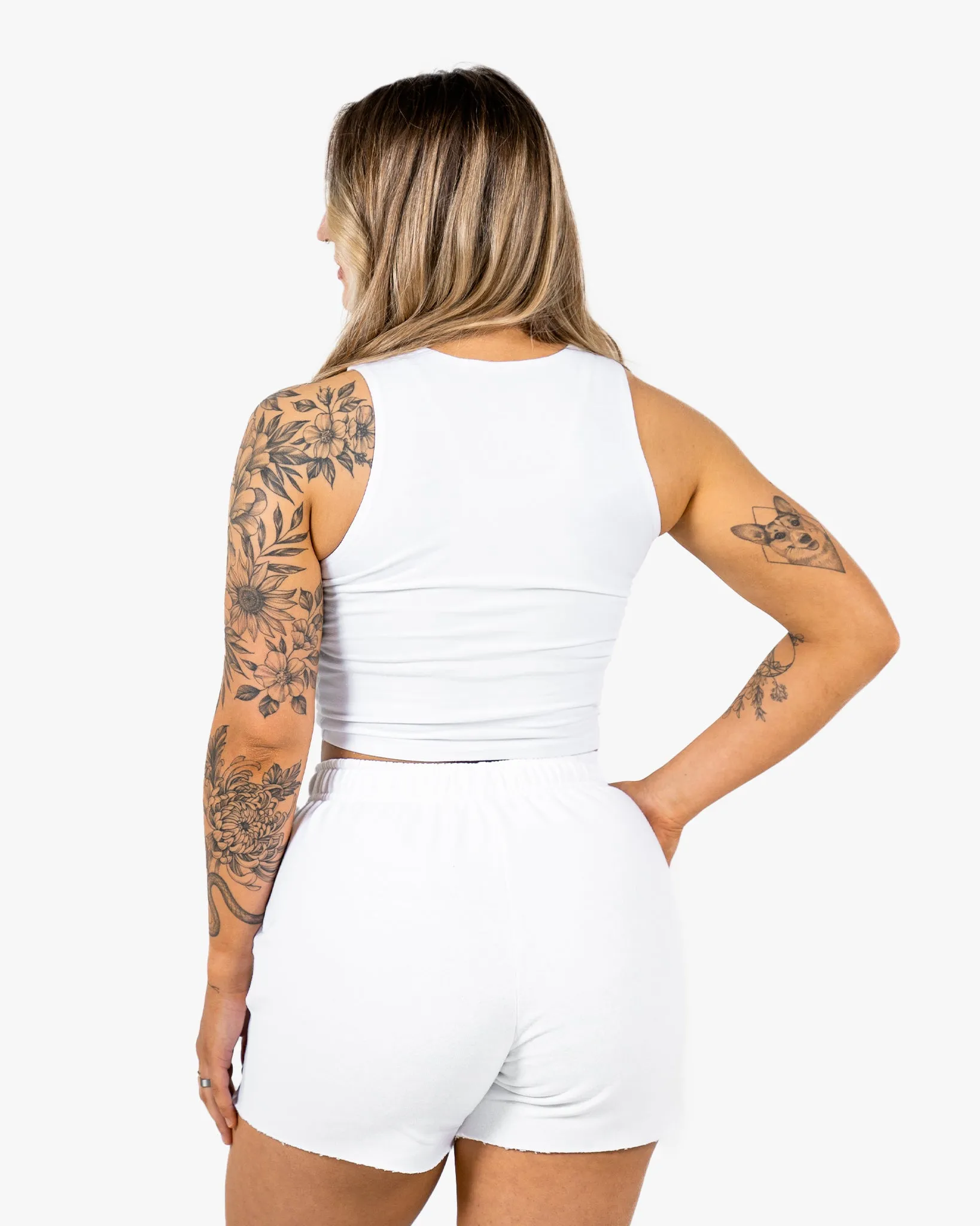 WKND Fitted Crop Tank - White w/ Purple