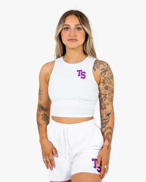 WKND Fitted Crop Tank - White w/ Purple