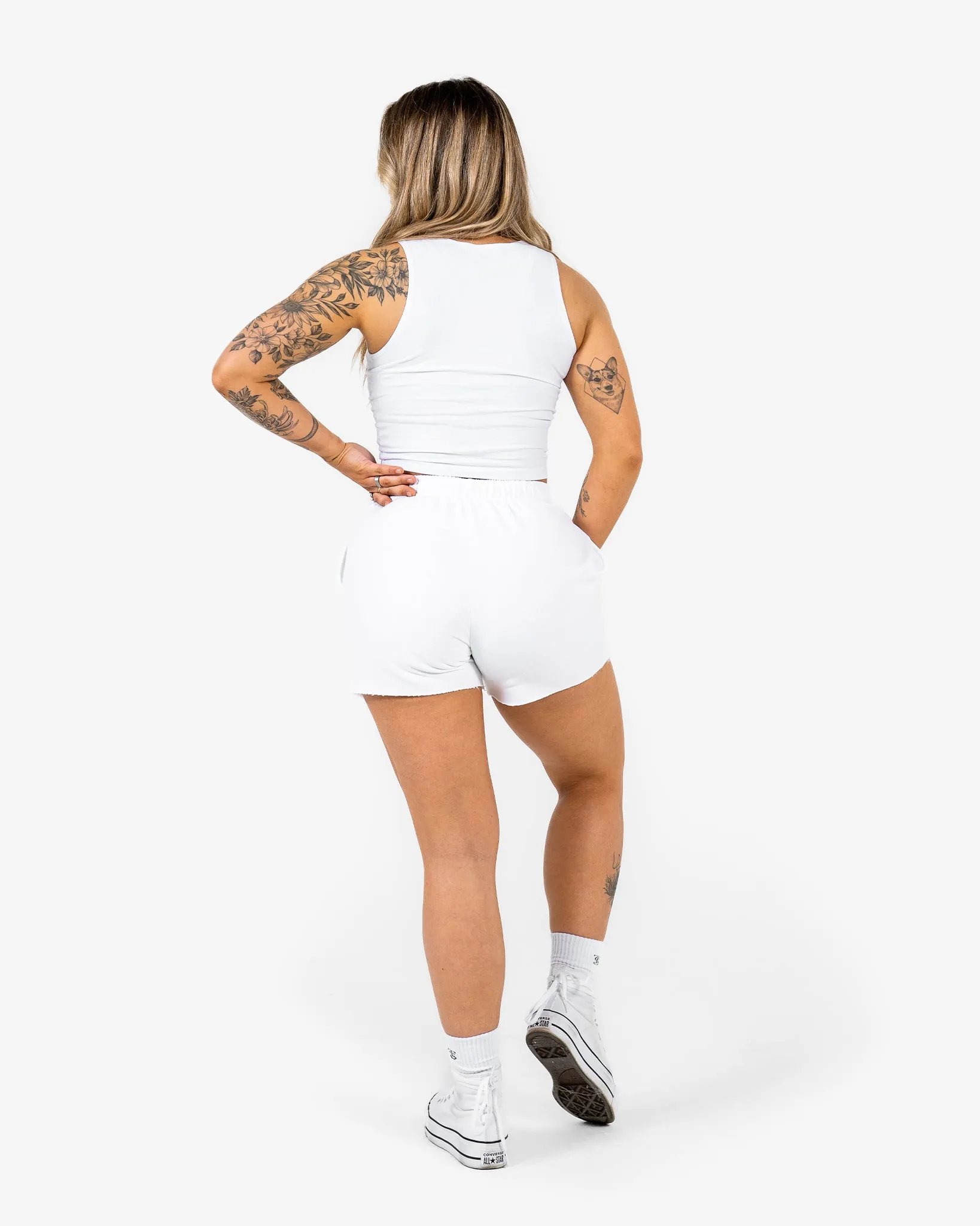 WKND Fitted Crop Tank - White w/ Purple
