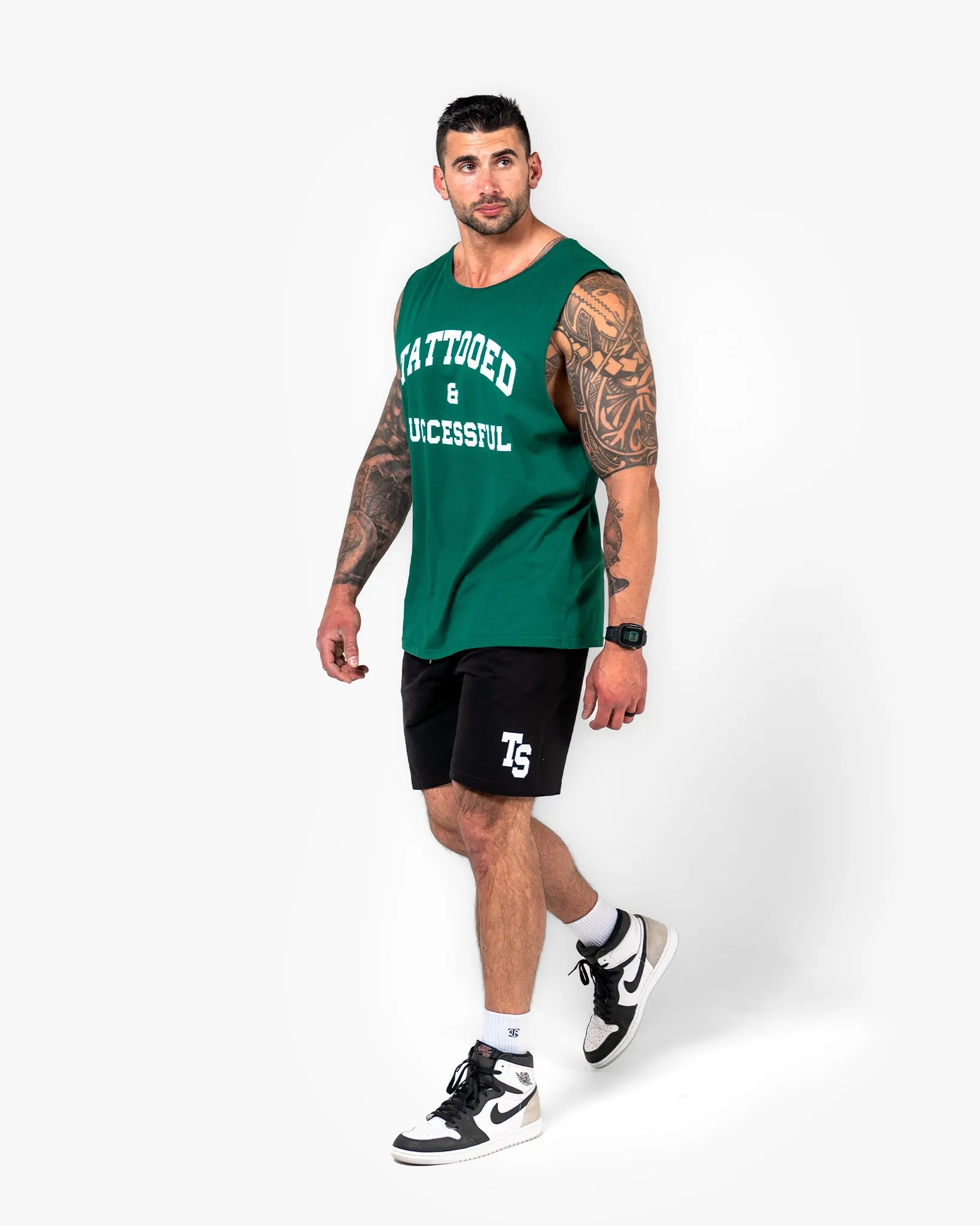 WKND Relaxed Tank - Green w/ White
