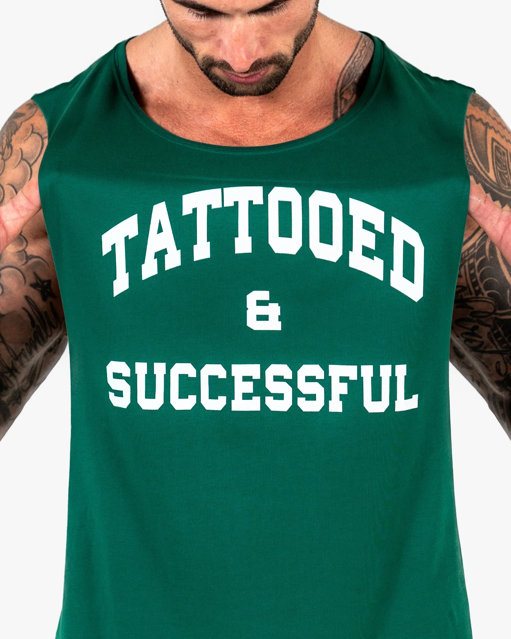 WKND Relaxed Tank - Green w/ White