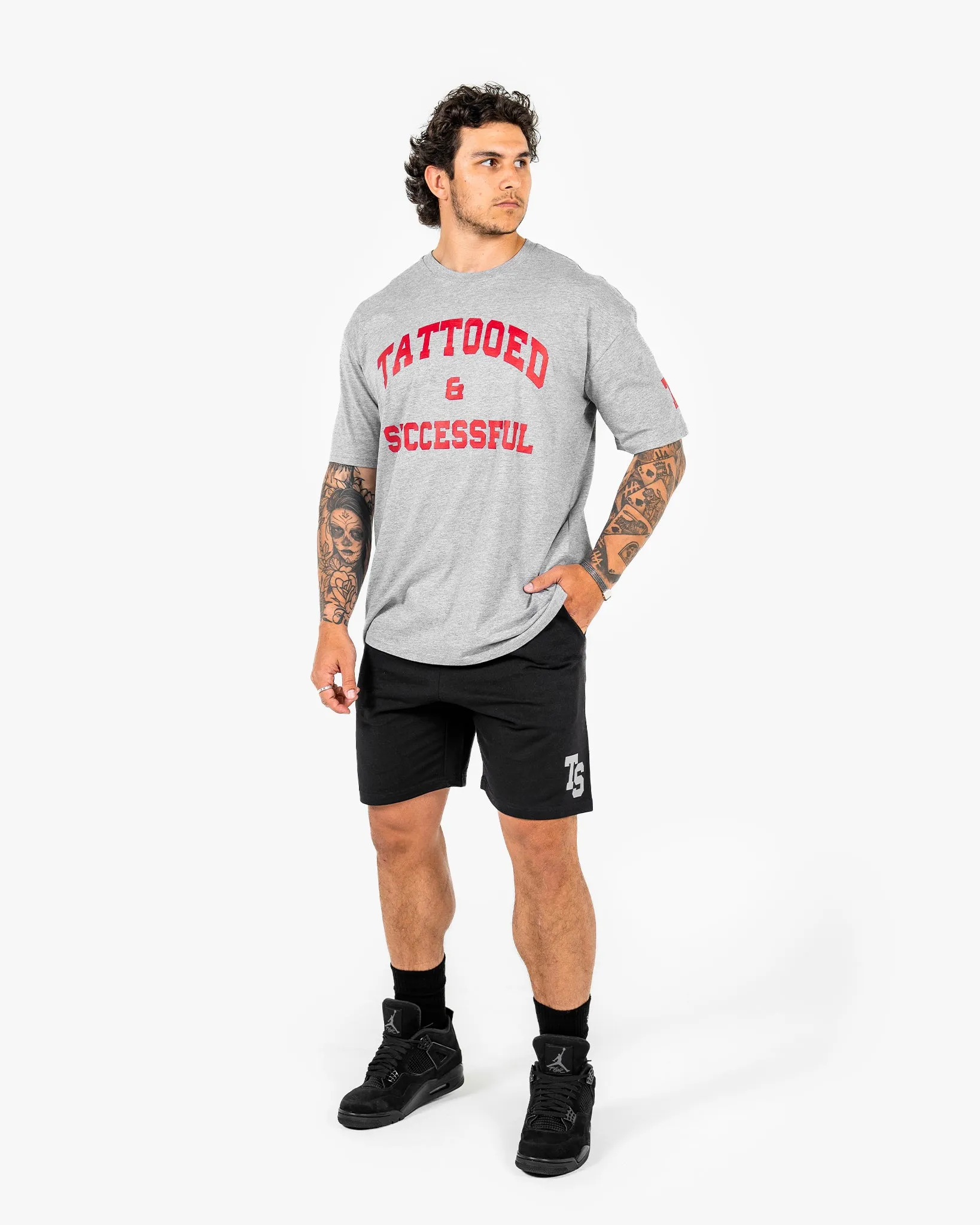 WKND Staple Tee - Heather Grey w/ Red
