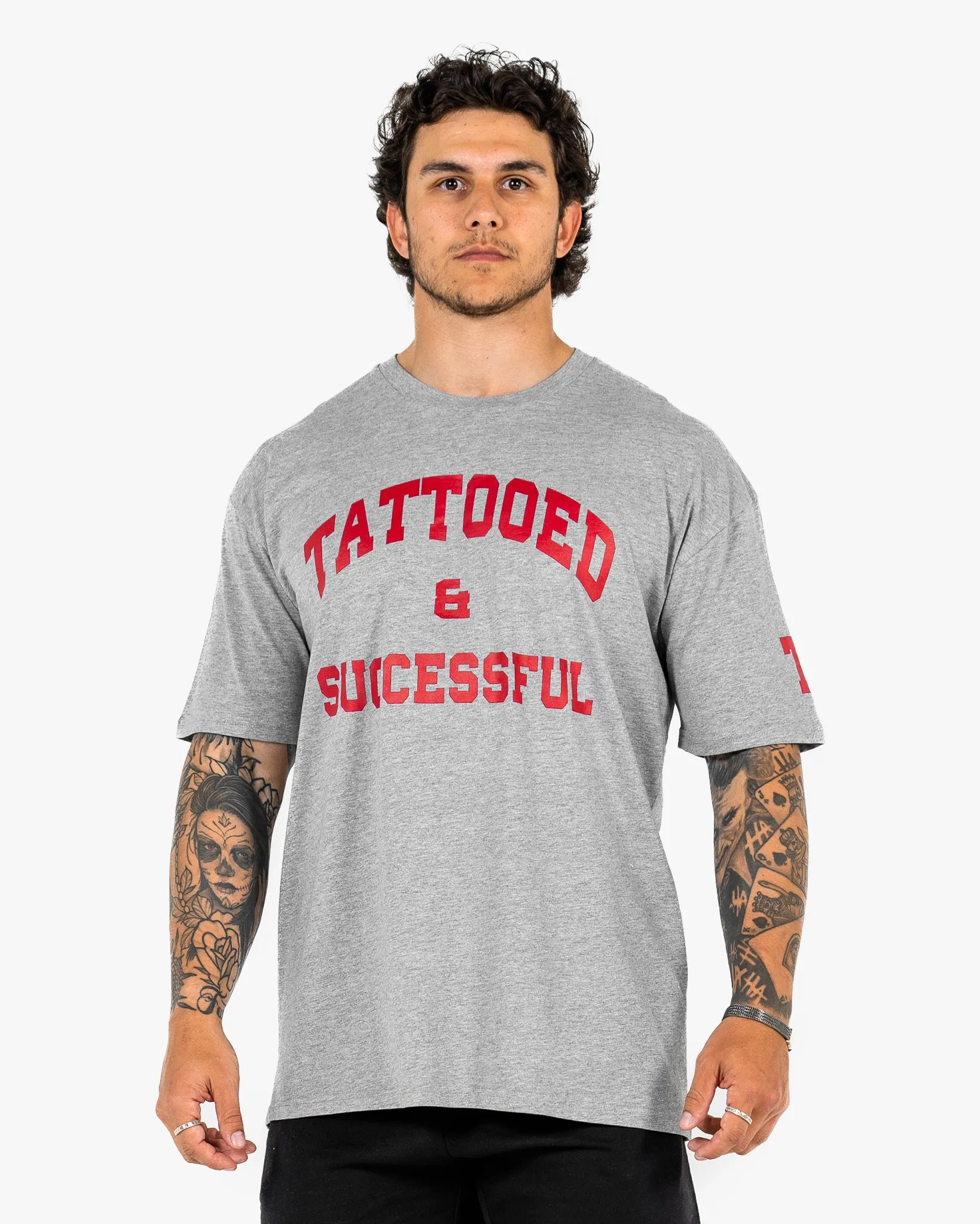 WKND Staple Tee - Heather Grey w/ Red