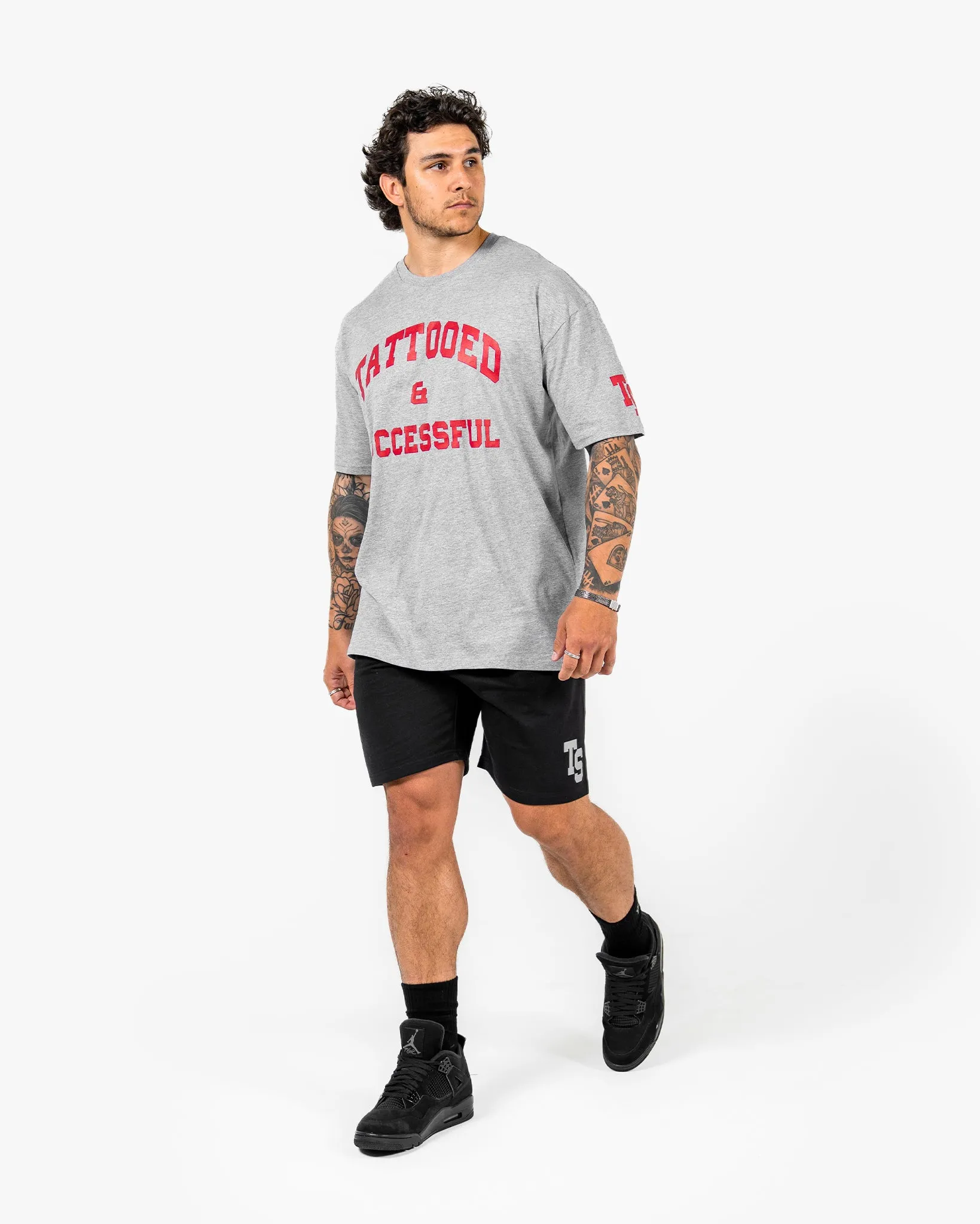WKND Staple Tee - Heather Grey w/ Red