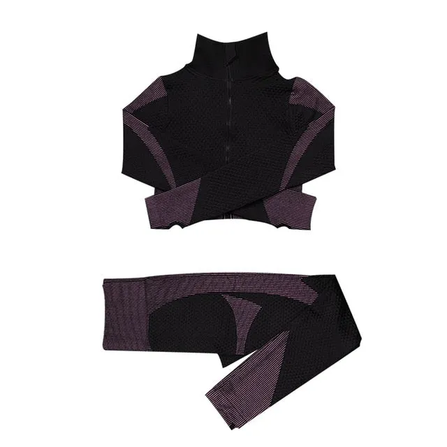 Women Fitness Sport Yoga Suit Seamless Women Yoga Sets Long Sleeve Yoga Clothing Female Sport Gym Suits Wear Running Clothes