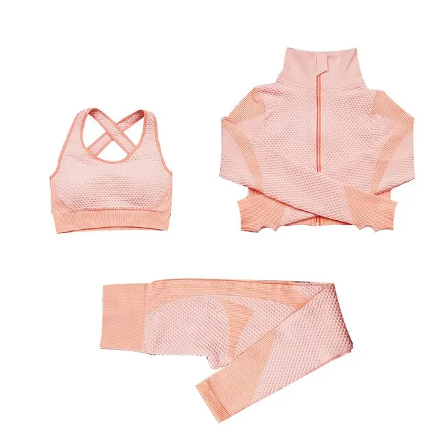 Women Fitness Sport Yoga Suit Seamless Women Yoga Sets Long Sleeve Yoga Clothing Female Sport Gym Suits Wear Running Clothes