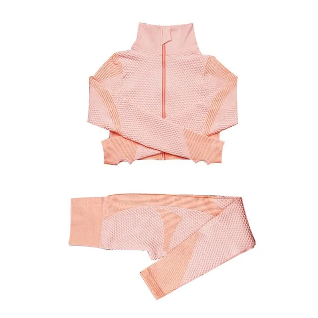 Women Fitness Sport Yoga Suit Seamless Women Yoga Sets Long Sleeve Yoga Clothing Female Sport Gym Suits Wear Running Clothes