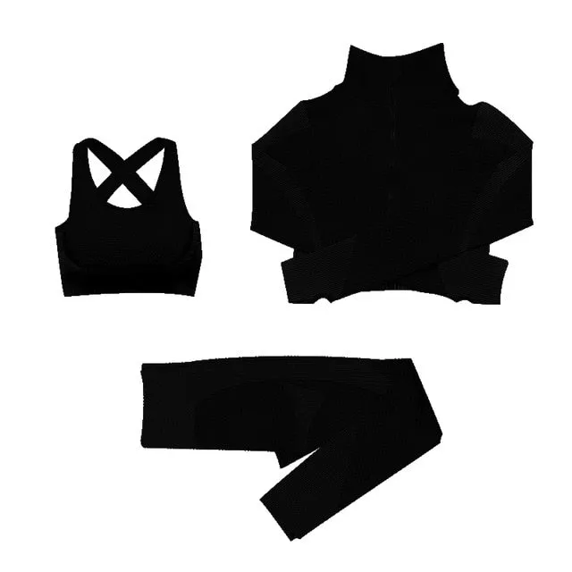 Women Fitness Sport Yoga Suit Seamless Women Yoga Sets Long Sleeve Yoga Clothing Female Sport Gym Suits Wear Running Clothes