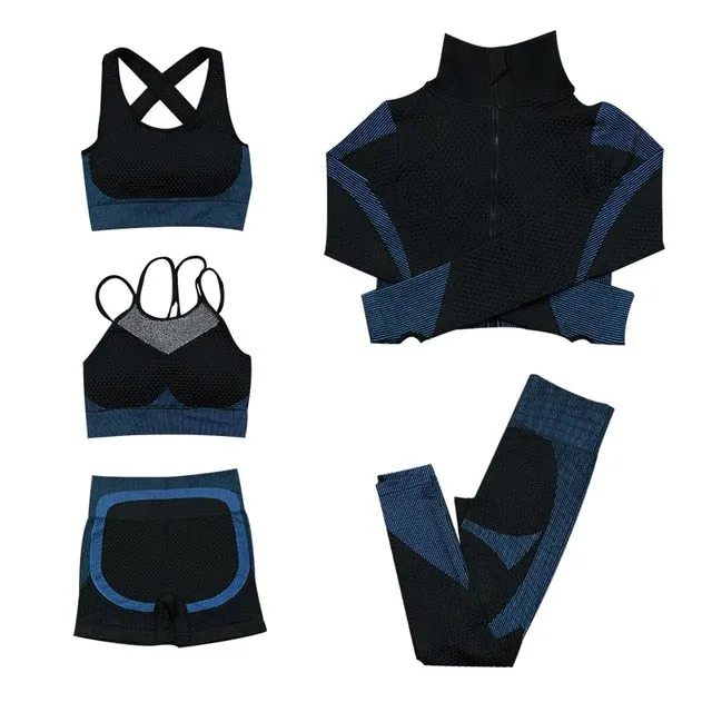 Women Fitness Sport Yoga Suit Seamless Women Yoga Sets Long Sleeve Yoga Clothing Female Sport Gym Suits Wear Running Clothes