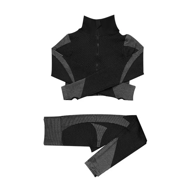 Women Fitness Sport Yoga Suit Seamless Women Yoga Sets Long Sleeve Yoga Clothing Female Sport Gym Suits Wear Running Clothes