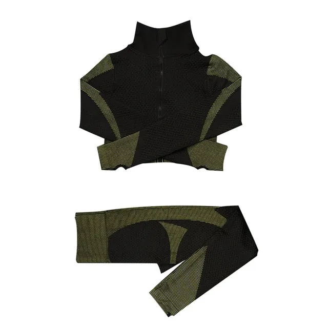 Women Fitness Sport Yoga Suit Seamless Women Yoga Sets Long Sleeve Yoga Clothing Female Sport Gym Suits Wear Running Clothes