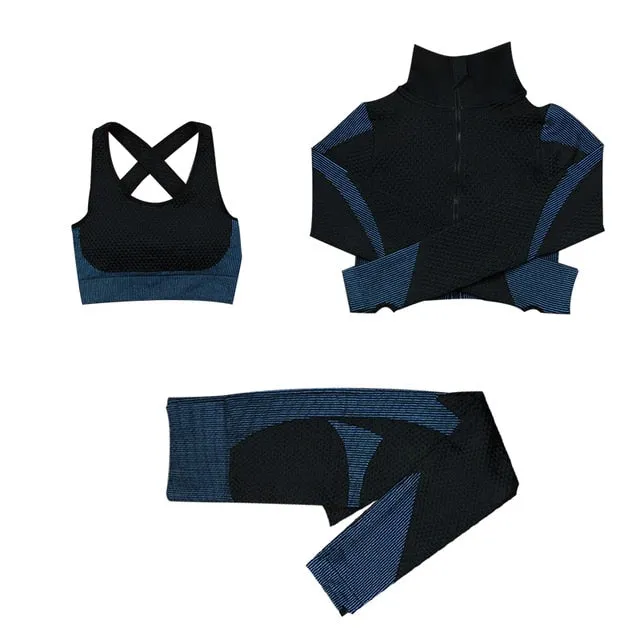 Women Fitness Sport Yoga Suit Seamless Women Yoga Sets Long Sleeve Yoga Clothing Female Sport Gym Suits Wear Running Clothes