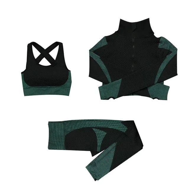 Women Fitness Sport Yoga Suit Seamless Women Yoga Sets Long Sleeve Yoga Clothing Female Sport Gym Suits Wear Running Clothes
