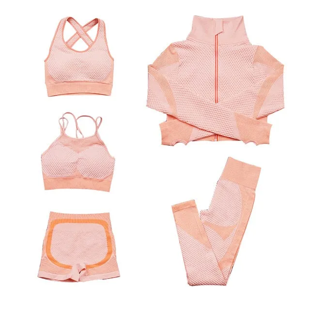 Women Fitness Sport Yoga Suit Seamless Women Yoga Sets Long Sleeve Yoga Clothing Female Sport Gym Suits Wear Running Clothes