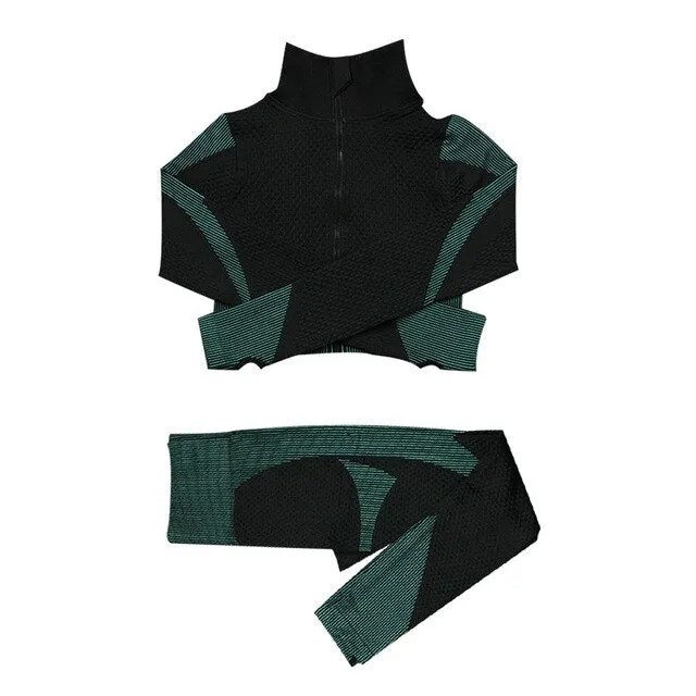 Women Fitness Sport Yoga Suit Seamless Women Yoga Sets Long Sleeve Yoga Clothing Female Sport Gym Suits Wear Running Clothes