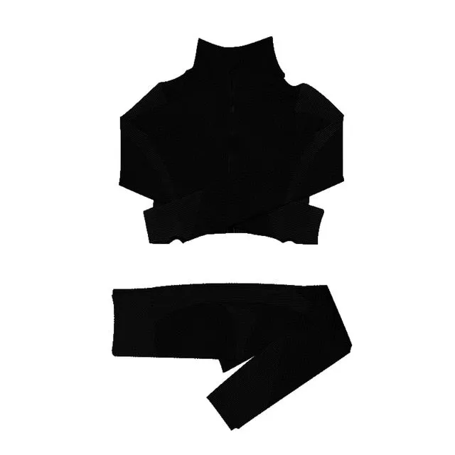 Women Fitness Sport Yoga Suit Seamless Women Yoga Sets Long Sleeve Yoga Clothing Female Sport Gym Suits Wear Running Clothes