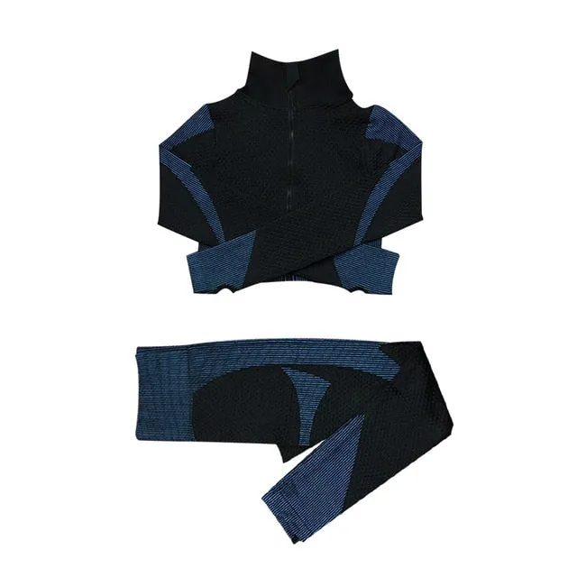 Women Fitness Sport Yoga Suit Seamless Women Yoga Sets Long Sleeve Yoga Clothing Female Sport Gym Suits Wear Running Clothes