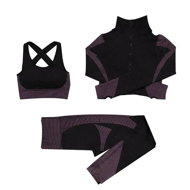 Women Fitness Sport Yoga Suit Seamless Women Yoga Sets Long Sleeve Yoga Clothing Female Sport Gym Suits Wear Running Clothes