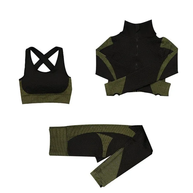 Women Fitness Sport Yoga Suit Seamless Women Yoga Sets Long Sleeve Yoga Clothing Female Sport Gym Suits Wear Running Clothes