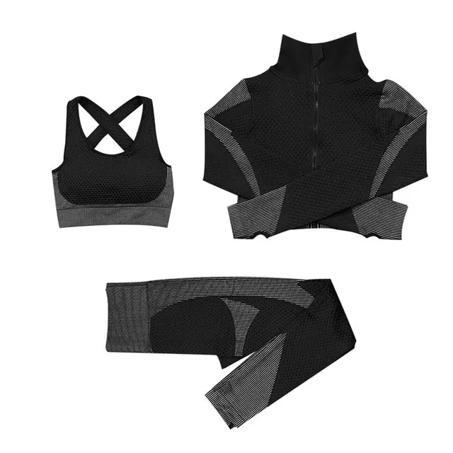 Women Fitness Sport Yoga Suit Seamless Women Yoga Sets Long Sleeve Yoga Clothing Female Sport Gym Suits Wear Running Clothes