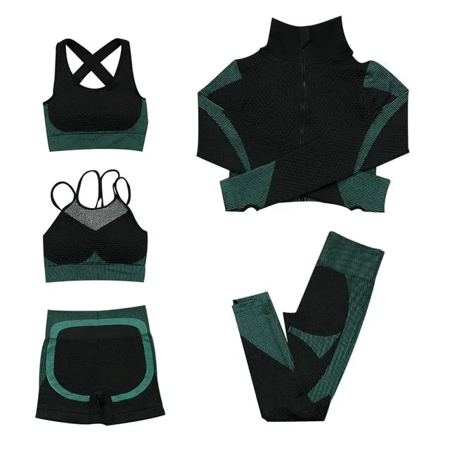 Women Fitness Sport Yoga Suit Seamless Women Yoga Sets Long Sleeve Yoga Clothing Female Sport Gym Suits Wear Running Clothes
